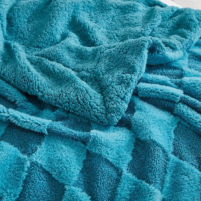 PU MEI Luxury Faux Fur Rabbit Fur Throw Blanket Blue 60"*80",Soft Plush Reversible Sherpa Blankets,Twin Fuzzy Elegant Blanket Thick Throws for Bed,Comfy Bedding Accent Blankets for Sofa Couch Chair