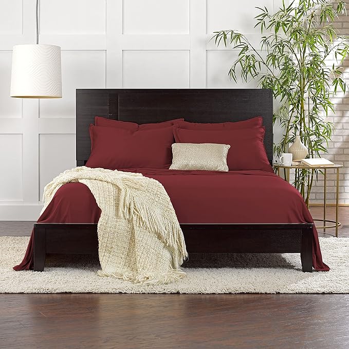 California King Sheets by Pure Bamboo, Genuine 100% Organic Viscose Derived from Bamboo Bed Sheet Set, Soft & Cooling, Double Stitching, Lifetime Quality Promise (California King, Merlot)