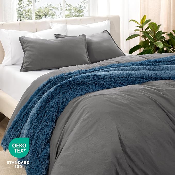 Bare Home Microfiber Duvet Cover Set - Ultra Soft Washed Microfiber - Queen Size - Linen-Like Look - Easy Care - Breathable Fabric - Our Softest Duvet Cover Set (Queen, Grey)
