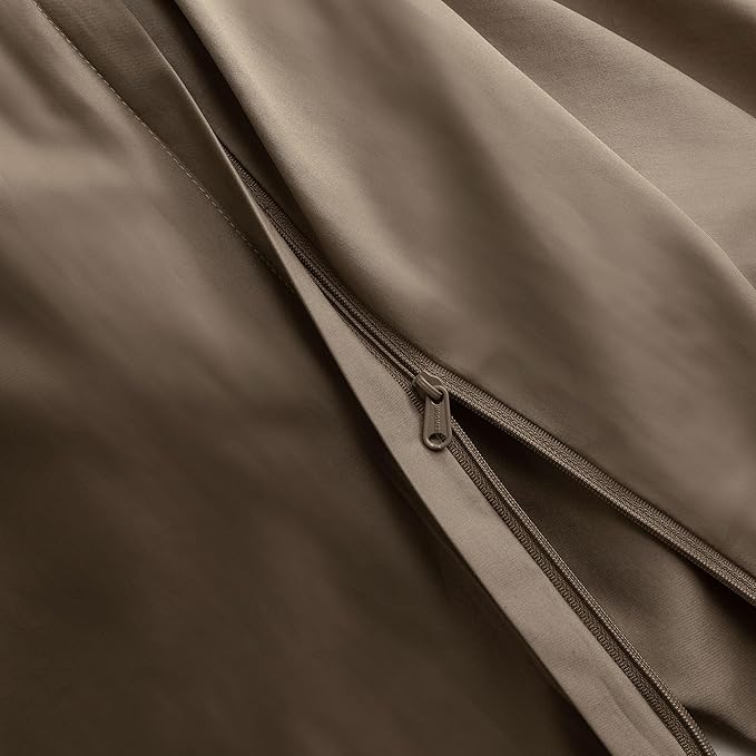 MooMee Duvet Cover Set 100% Extra Long Staple Cotton 600 Thread Count Silky Sateen Smooth Luxury Soft Breathable Durable Hotel Quality Bedding, 3 Pieces (Mocha Brown, King 104"x90")