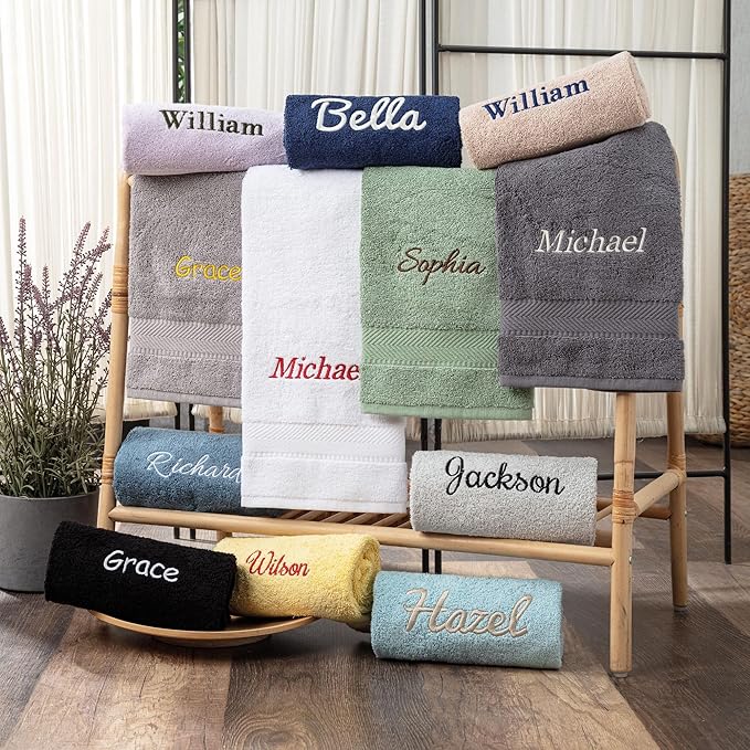 Personalized Towels - Customized Turkish Cotton Towel Set, Monogrammed Towels with Initials, Name & Embroidery, Idea or Weddings, Bridal Showers, Anniversaries, Housewarming, and New Home