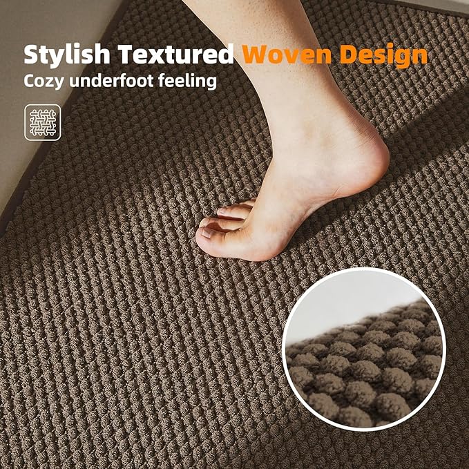Bathroom Runner Rug, Long Bath Mat Washable Thin Quick Dry Low Pile Bathroom Runner Rugs 24 x 60 Non Slip, Brown 24"x60"
