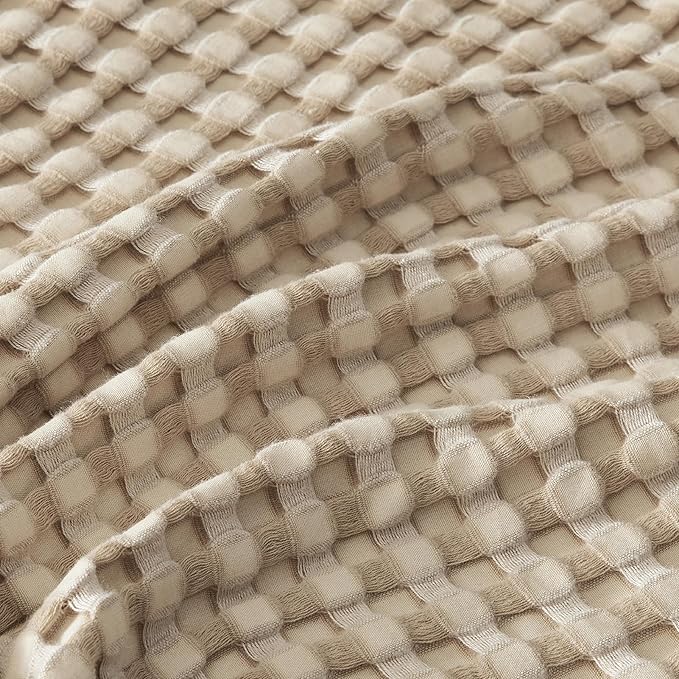 Bedsure Cooling Cotton Waffle Full Size Blanket - Lightweight Breathable Blanket of Rayon Derived from Bamboo for Hot Sleepers, Luxury Throws for Bed, Couch and Sofa, Taupe, 80x90 Inches