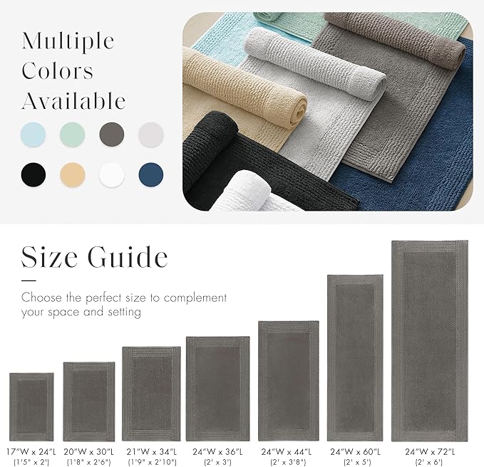 Madison Park Splendor Reversible 100% Cotton Tufted Bathroom Rug-3000 GSM Hotel Quality Luxurious Plush Medium Pile Bath Mat Absorbent, Quick Dry, Shower Room Décor, 24x36 Charcoal
