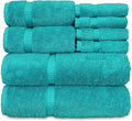 Luxury Hotel & Spa Quality, Highly Absorbent 100% Turkish Cotton, 750+ GSM, Eco Friendly Towel, Bathroom and Kitchen Dobby Border Towels, 2 Bath Towel, 2 Hand Towel, 4 Washcloths (8 Piece, Aqua Blue)