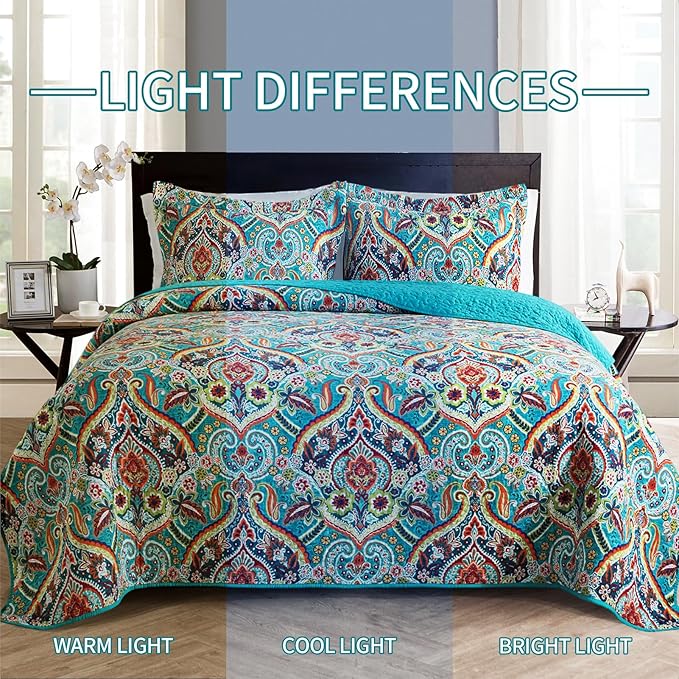 BEDIFANY Cotton Quilt King Size - Lightweight King Size Quilt Bedding Set for a Comfortable Sleep - Reversible Bedspread (98 * 106 in) with Boho Pattern, 3 Pieces