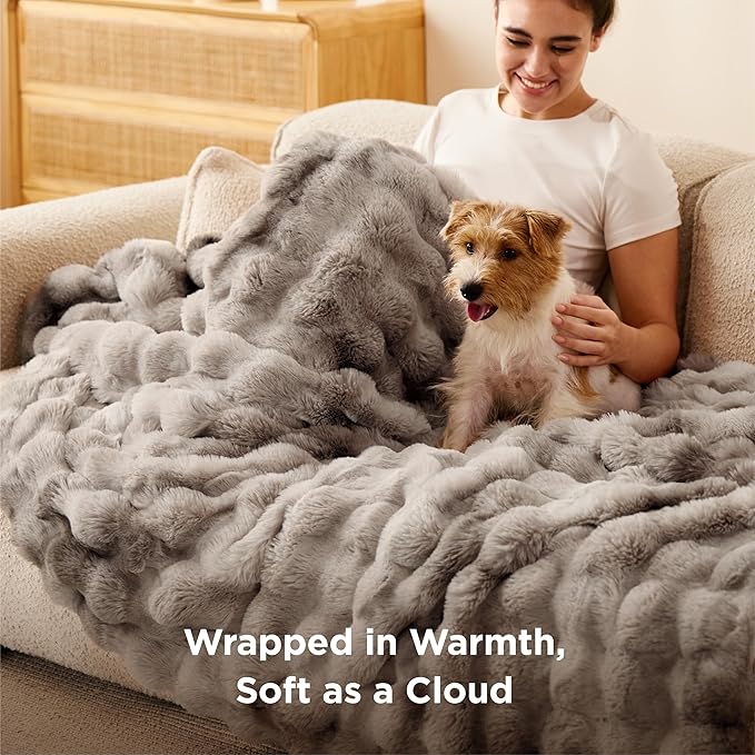 Bedsure GentleSoft Fluffy Faux Fur Blanket Twin Size, Fuzzy Soft Bubble Blanket for Couch, Faux Fur Decor for Bedroom Living Room, Thick Furry Cozy Gifts for Women, Tie-dye Brown, 60x80 Inch