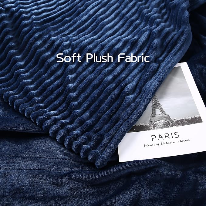 Electric Heated Blanket Queen Size 84x90 Inch - Ultra Soft Silky Flannel with Ribbed Texture, Dual Zone Controllers with 10 Heating Levels and 12 Hours Auto-Off Feature - Navy Blue