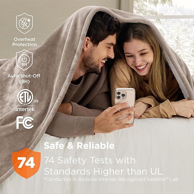 Bedsure Electric Blanket King Size - Dual Control Heated Blanket King Size, Fast Heating with 10 Time Settings & 10 Heat Settings, Warm Gift for Grandma (100x90 inches, Taupe)