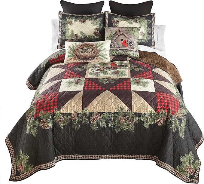 Donna Sharp Cardinal Pine Polyester Bedding Set - 3-Piece King Size Quilt Set - Includes 1 Quilt and 2 King Pillow Shams - Machine Washable - Traditional Design