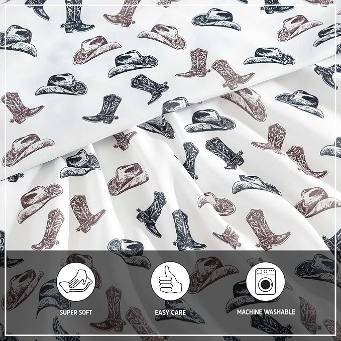 Wrangler - Twin Bed Sheets, Ultra-Soft & Lightweight Bedding with Matching Pillowcase, Lightweight Bed Set for All Season Comfort, Oeko-Tex Certified (Boots N Hats Black)