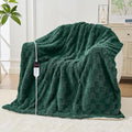 Electric Heated Blanket Twin Size - Jacquard Checkered Sherpa 62"x84" Fast Heating Bed Blankets with 6 Heating Levels & 10 Hours Auto Off, Over-Heat Protection ETL, Dark Green