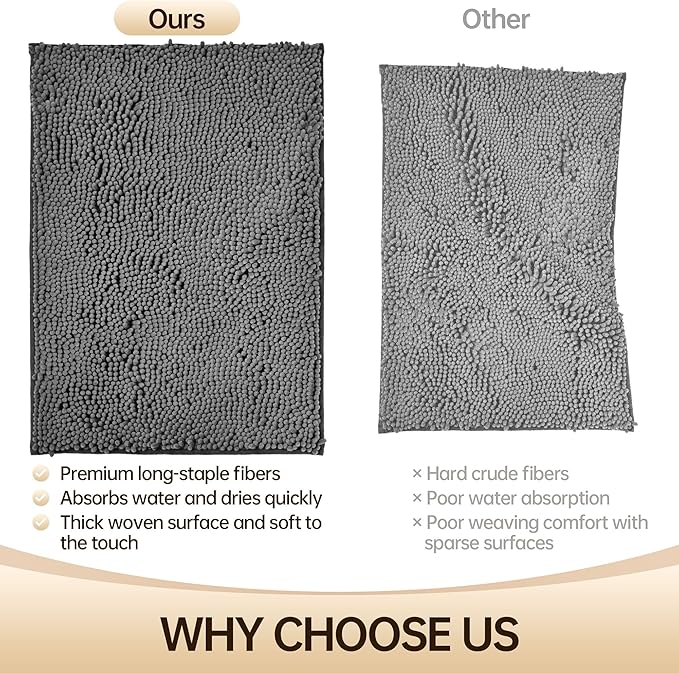 Amyracel Bathroom Rug Mat 30x48, Thick Soft Quick Dry Absorbent Chenille Bath Rug, Rubber Back Non Slip Machine Washable Bath Mat for Bathroom Shower Tub Floor