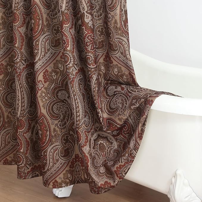 Fabric Shower Curtain 78 Inches Long, Reddish Brown Damask Paisley Print Shower Curtains for Bathroom, 72" W x 78" H