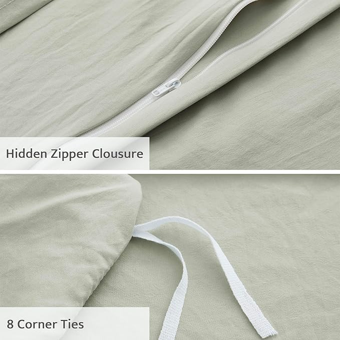 Oli Anderson Mist Sage Duvet Cover King Size - Pleated King Duvet Cover, 3PCS Soft and Breathable Textured Bedding Set with Zipper Closure(Mist Sage,104"x90")