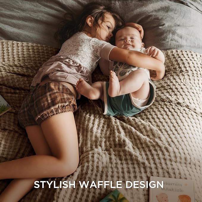 Bedsure Cooling Cotton Waffle Full Size Blanket - Lightweight Breathable Blanket of Rayon Derived from Bamboo for Hot Sleepers, Luxury Throws for Bed, Couch and Sofa, Taupe, 80x90 Inches