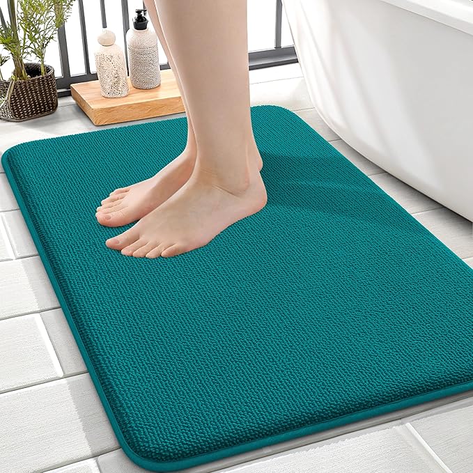 OLANLY Thick Memory Foam Bath Mat Rug 24x16, Extra Soft Absorbent Bathroom Rug, Quick Dry Bath Mats, Non-Slip, Machine Washable Carpet for Bathroom, Tub and Shower, Home Decor Accessories, Deep Lake