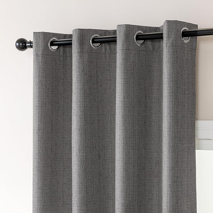 Amazon Basics Faux Linen Blackout Curtains for Bedroom and Living Room, 2-Piece Set with Grommets, 52" W x 63" L, Grey