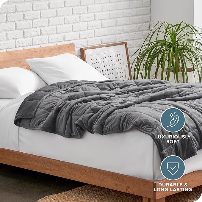Bare Home Weighted Blanket Twin or Full Size 7lb (40" x 60") - Minky Fleece - Premium Heavy Blanket Nontoxic Glass Beads (Grey, 40"x60")