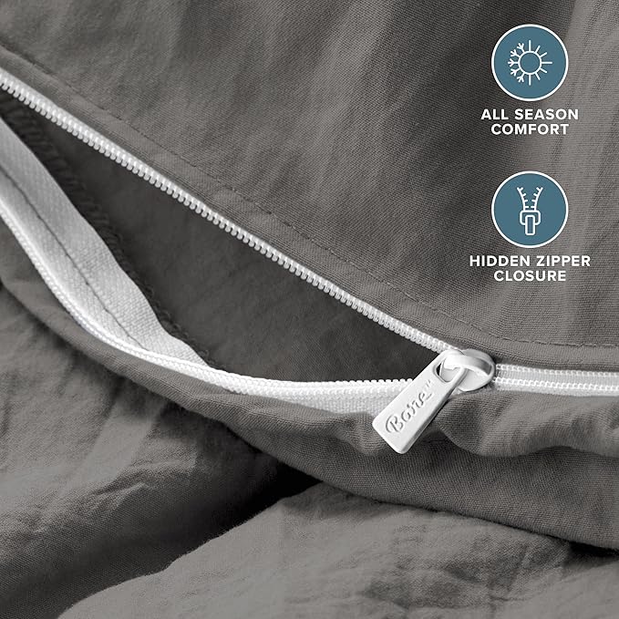 Bare Home Microfiber Duvet Cover Set - Ultra Soft Washed Microfiber - Twin/Twin Extra Long - Linen-Like Look - Easy Care - Breathable Fabric - Our Softest Duvet Cover Set (Twin/Twin XL, Grey)