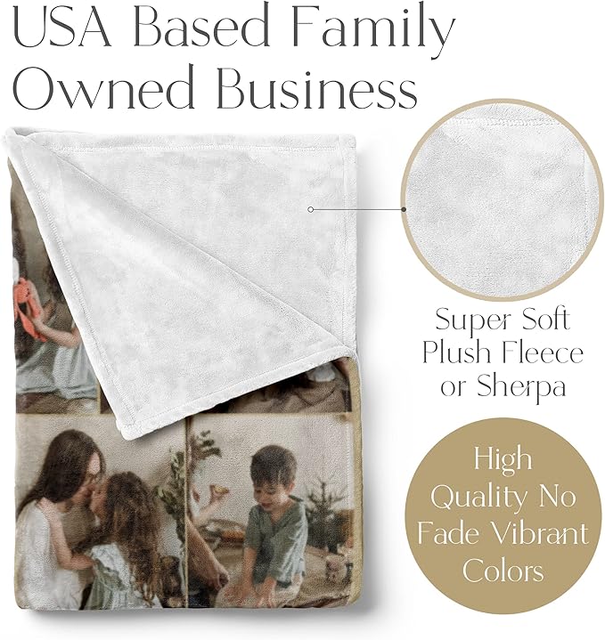 Ships Next Day, Custom Blanket with Picture - Printed in USA, Personalized Photo Blanket (Fleece – 50x60)