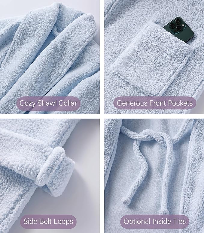 Plush Microfiber Fleece Robe | Super Soft & Warm | Lightweight | Full Length