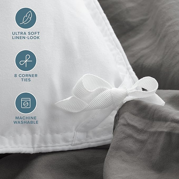 Bare Home Microfiber Duvet Cover Set - Ultra Soft Washed Microfiber - King/California King - Linen-Like Look - Easy Care - Breathable Fabric - Our Softest Duvet Cover Set (King/Cal King, Grey)