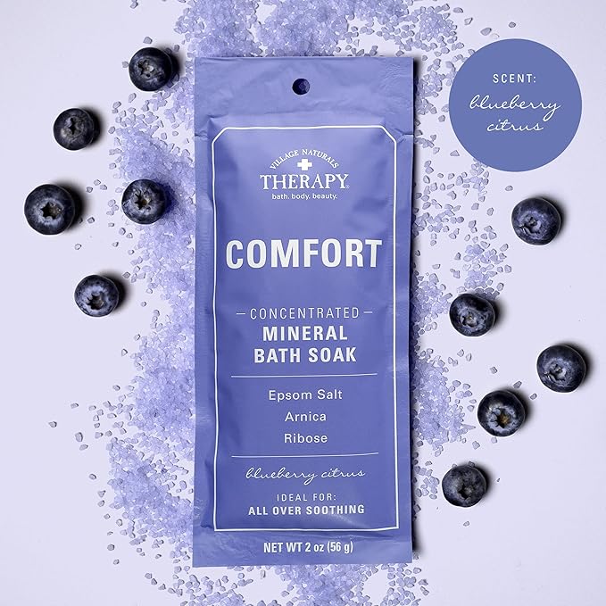 Village Naturals Therapy, Comfort Concentrated Mineral Bath Soak, Blueberry Citrus, 2 Oz, Pack of 12