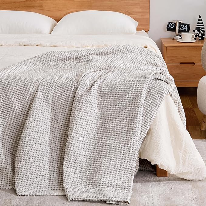 EGOHOME 100% Cotton Waffle Blanket Twin Size for Bed-Breathable and Lightweight,Soft Dual-Tone Textured Jacquard Waffle Weave Blankets for All Season,Sleet Grey,60 x 80 Inches