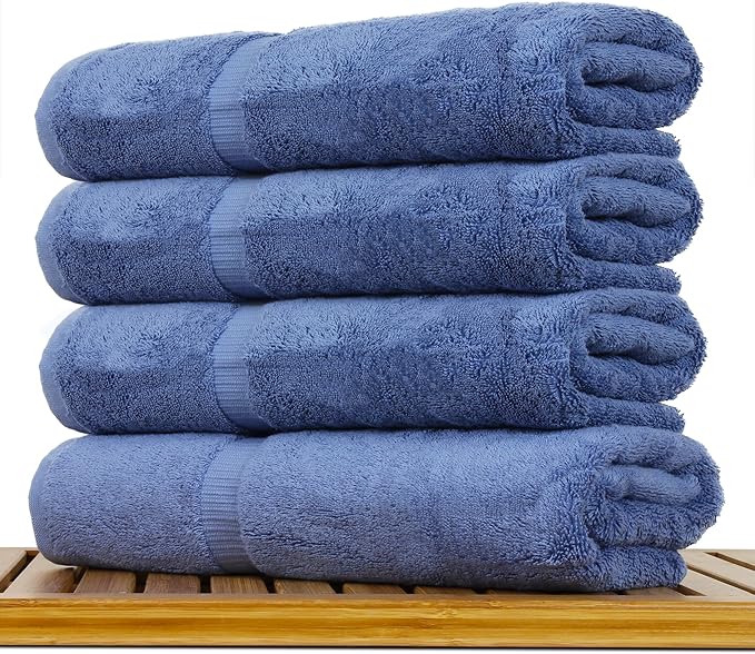 Luxury Hotel & Spa Ultra Soft Bath Towels 100% Turkish Cotton - Wedgewood - Set of 4