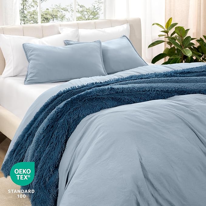Bare Home Microfiber Duvet Cover Set - Ultra Soft Washed Microfiber - Oversized Queen Size - Linen-Like Look - Easy Care - Breathable Fabric - Our Softest Duvet Cover Set (Oversized Queen, Dusty Blue)