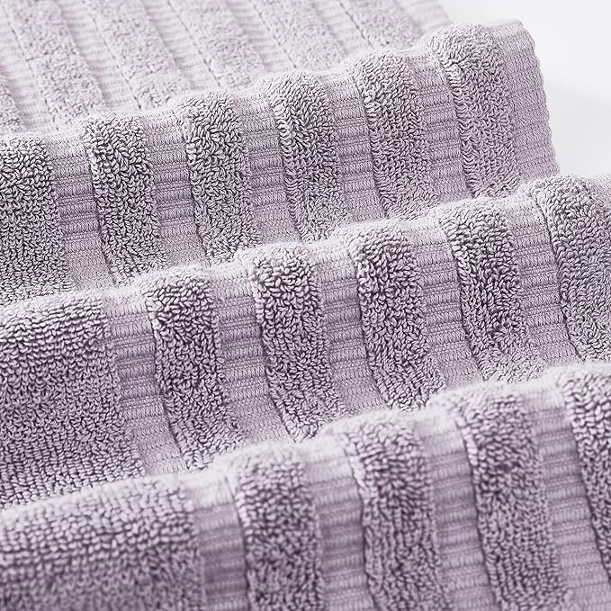 Modern Threads Oxford 6-Piece 100% Cotton Towel Set – Yarn Dyed Jacquard & Solid – Includes 2 Bath Towels, 2 Hand Towels, 2 Washcloths – Absorbent, Quick Dry, Soft & Durable – Lavender
