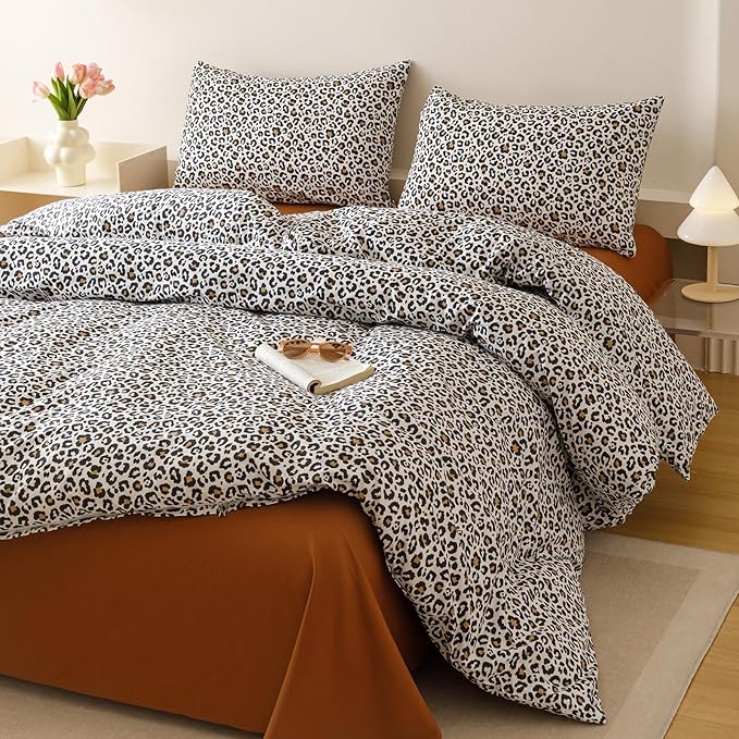 Cottonight Leopard Comforter Set Twin Animal Cheetah Print Bedding Set 3 Pieces Leopard Print Comforter Fluffy Soft Bedding Set Kids Teens Twin Comforter with 2 Pillowcases