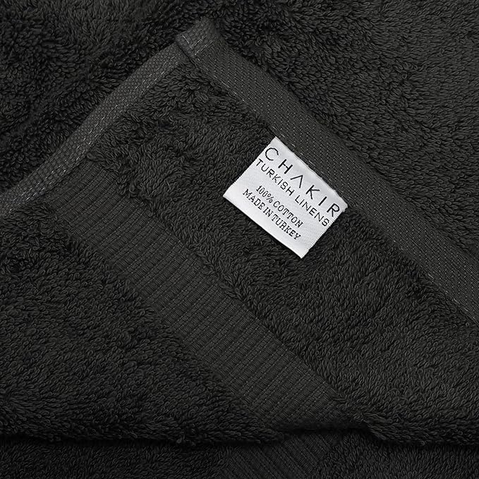 Chakir Turkish Linens 100% Cotton Premium Turkish Towels for Bathroom | 16'' x 30'' (4-Piece Hand Towel, Black)