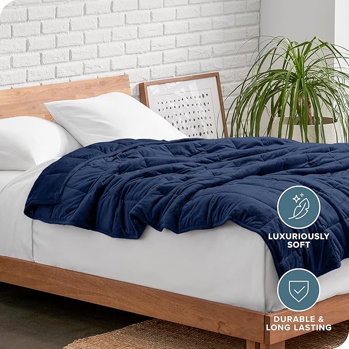 Bare Home Weighted Blanket Twin or Full Size 15lb (48"x72") for Adults - Minky Fleece - Premium Heavy Blanket Nontoxic Glass Beads (Dark Blue, 48"x72")
