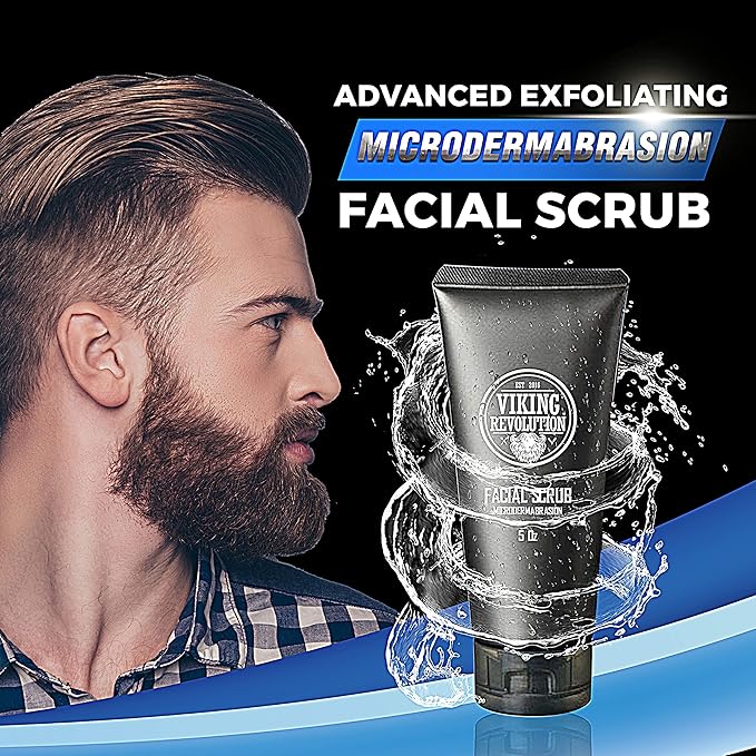 Viking Revolution Microdermabrasion Face Scrub for Men - Facial Cleanser for Skin Exfoliating, Deep Cleansing, Removing Blackheads, Acne, Ingrown Hairs - Men's Face Scrub for Pre-Shave (2 Pack)