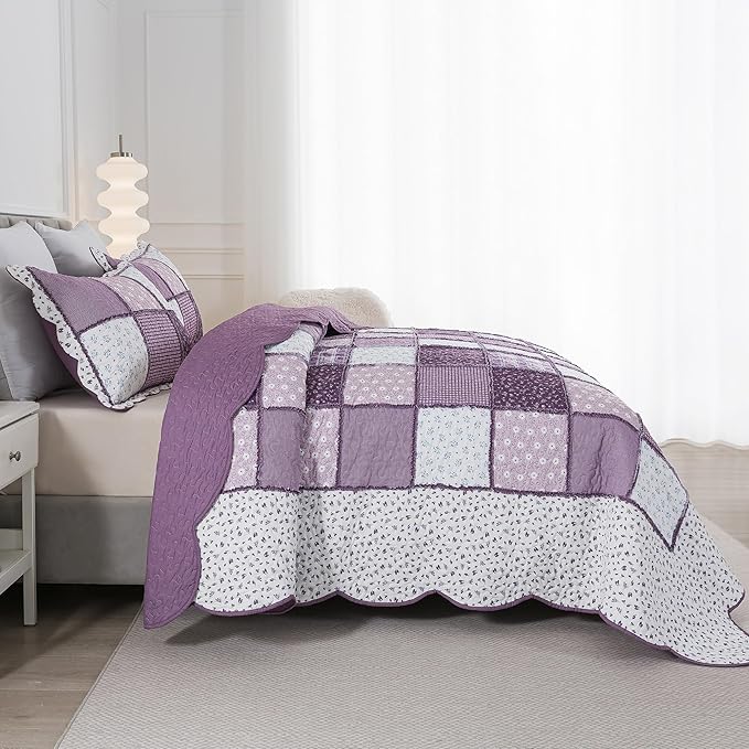 HoneiLife Queen Quilt Bedding Sets - Floral Quilt Bedding Sets 3-Piece 90x96, Reversible Bedspreads Patchwork Coverlet Nostalgic Bedding Set All Season Quilts