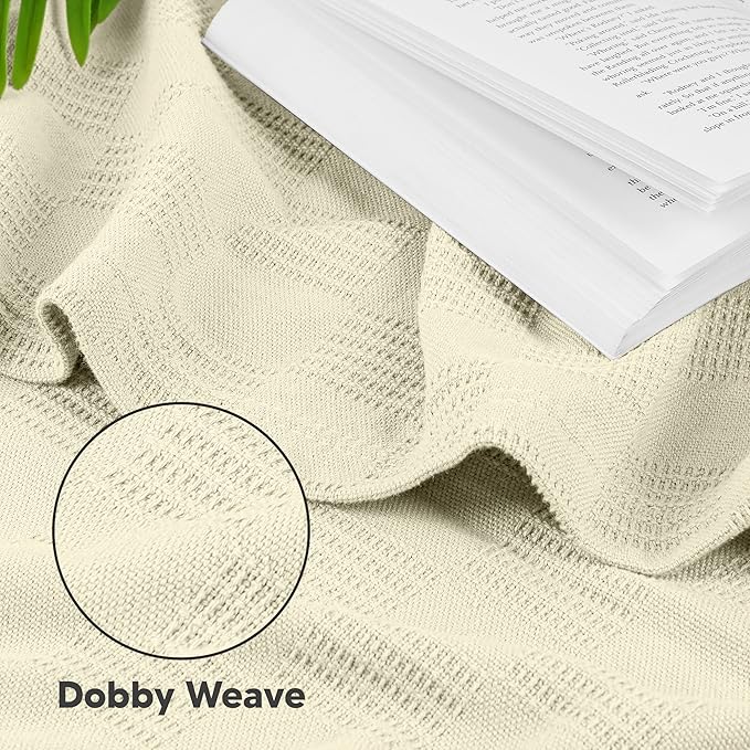 Utopia Bedding Ivory 100% Cotton Blanket [King Size - 90x108 Inch] 350GSM Lightweight, Soft and Breathable Thermal Blanket for All Seasons