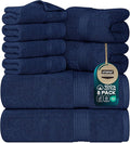 Utopia Towels 8 Piece Premium Towel Set, 2 Bath, 2 Hand, and 4 Wash Cloths, 600 GSM 100% Ring Spun Cotton, Highly Absorbent Towels for Bathroom, Gym, Hotel, and Spa, Navy Blue