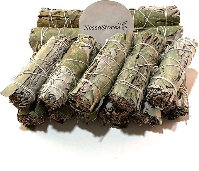 NessaStores - California White Sage + Eucalyptus Smudge Stick 4" Bundle #JC-167 (6 pcs)