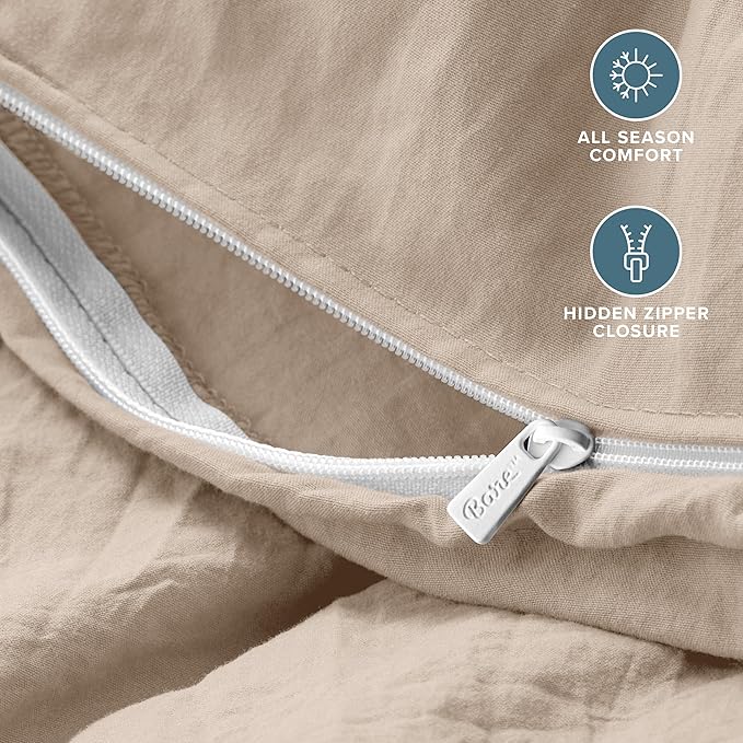 Bare Home Microfiber Duvet Cover Set - Ultra Soft Washed Microfiber - Queen Size - Linen-Like Look - Easy Care - Breathable Fabric - Our Softest Duvet Cover Set (Queen, Pebble Beach)