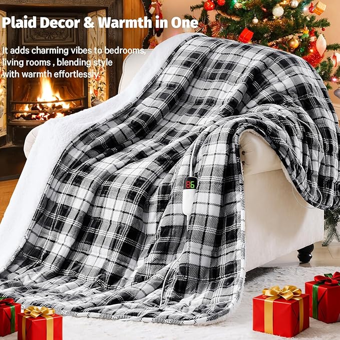 Grey Heated Weighted Blanket for Adults 20Lbs Queen Size 60"x80", 2-in-1 Electric Heating Pad Lap Heavy Blanket for 190-210lbs for Couch, 10 Level 1-8H Auto Off, Birthday Gifts for Men Dad Boyfriend