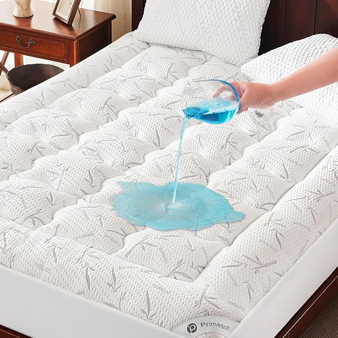 100% Waterproof King Size Mattress Topper, Thick Pillow Top Mattress Pad，Up to 21 Inch Deep Pocket,Soft Breathable Mattress Pad for Back Pain, Protector Cover(White)
