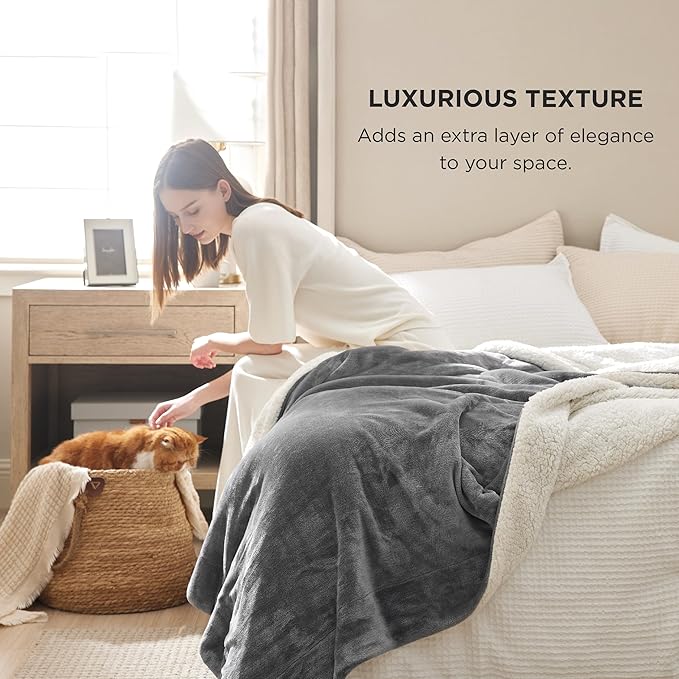 Bedsure GentleSoft Sherpa Fleece Blankets King Size for Bed - Thick and Warm Throw for Women and Men, Soft Fuzzy Plush King Blanket for Winter, Grey, 108x90 Inches