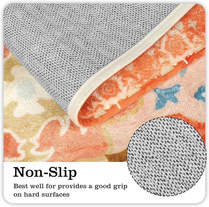 Uphome Boho Tribal Orange Cute Floral Non-Slip Machine Washable Soft Oriental Bath Mats for Sink Shower Doormat Tub, 20x31 inch