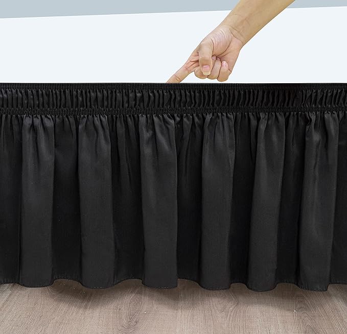 Biscaynebay Wrap Around Bed Skirts with Split Corners for Full Beds 18" Drop, Black Adjustable Elastic Dust Ruffles Easy Fit Wrinkle Resistant Silky Luxurious Fabric Machine Washable
