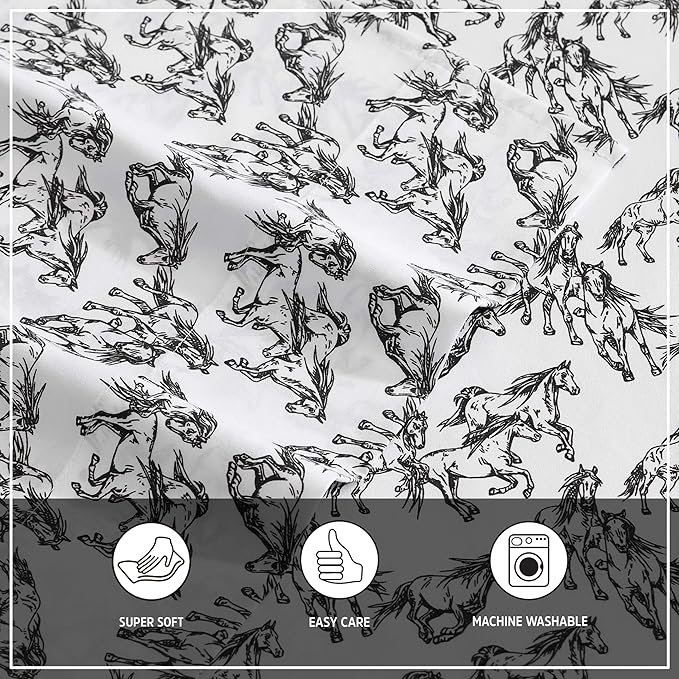 Wrangler - Twin Bed Sheets, Ultra-Soft & Lightweight Bedding with Matching Pillowcase, Lightweight Bed Set for All Season Comfort, Oeko-Tex Certified (Mustangs Black)