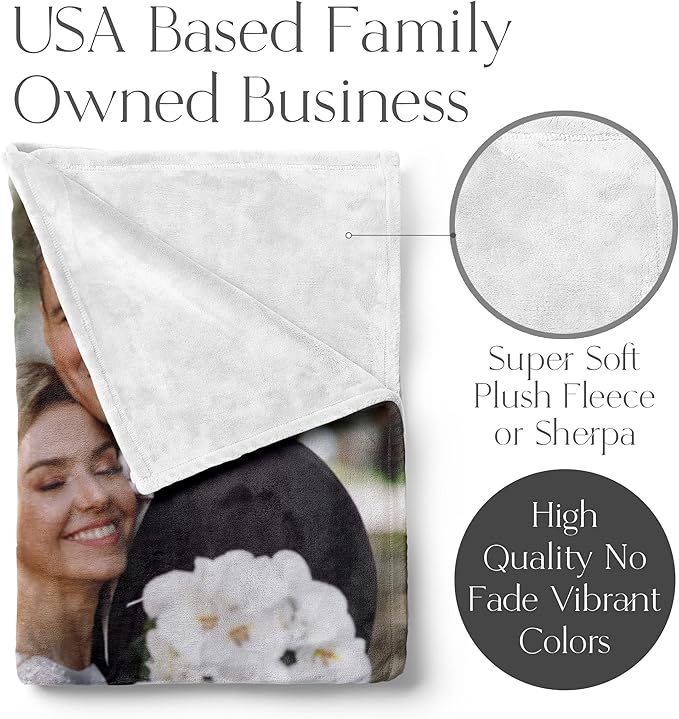 Ships Next Day, Custom Blanket with Picture - Printed in USA, Personalized Photo Blanket (Sherpa – 60x80)