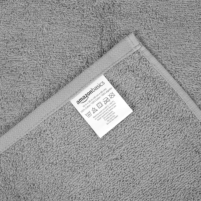 Amazon Basics Soft and Thick Cotton Hand Towels, 16" x 26", Gray, 12-Pack