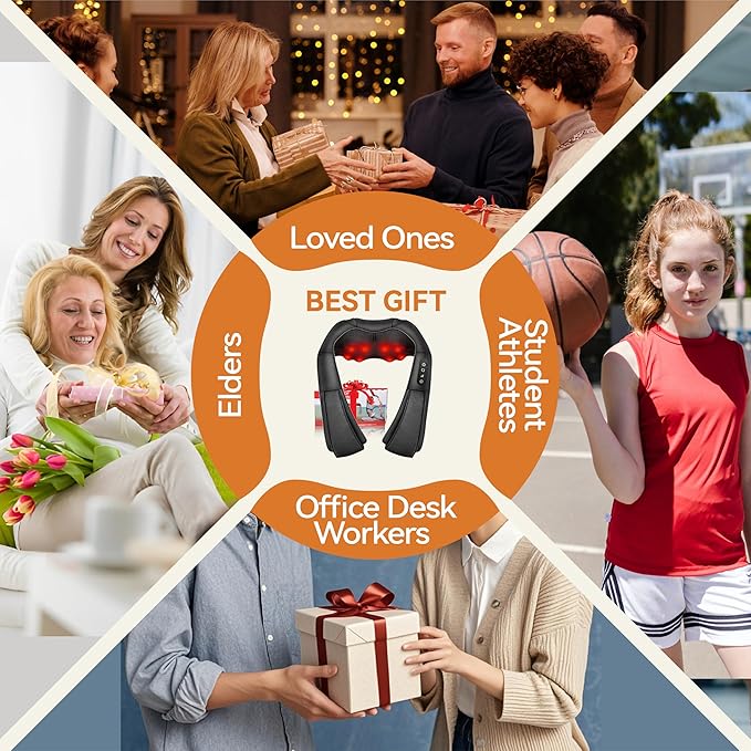 XBT 【Cordless】 Neck and Shoulder Massager with Heat, Rechargeable Shiatsu Deep Tissue Scarf Like Massager for Back Pain Relief,Perfect Relaxing Gifts for Women Men Dad Mom Wife Husband